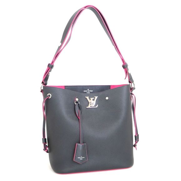 Louis Vuitton Lock Me Bucket Grain Calf Noir Black Pink Shoulder Bag - Picture 1 of 8